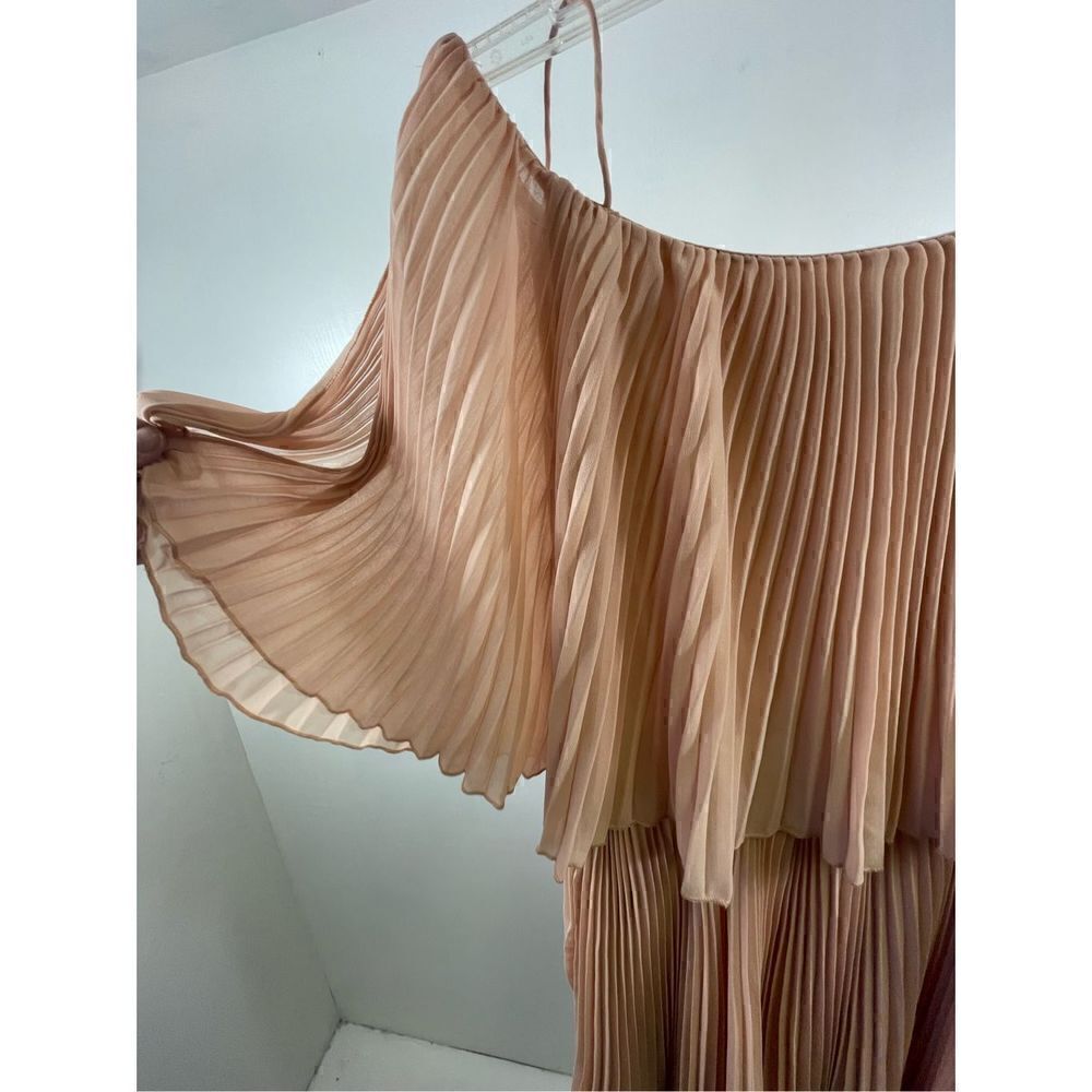 ABS Collection Blush Pink Pleated Semi Sheer Lined Dress Size 8 - Picture 3 of 10